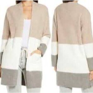 Colorblock Open Front Cardigan With Pockets